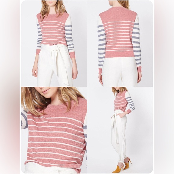 VERONICA BEARD Brae Linen Blend Sweater In Cream/ Navy/ Red Melange Size Small - Picture 1 of 9
